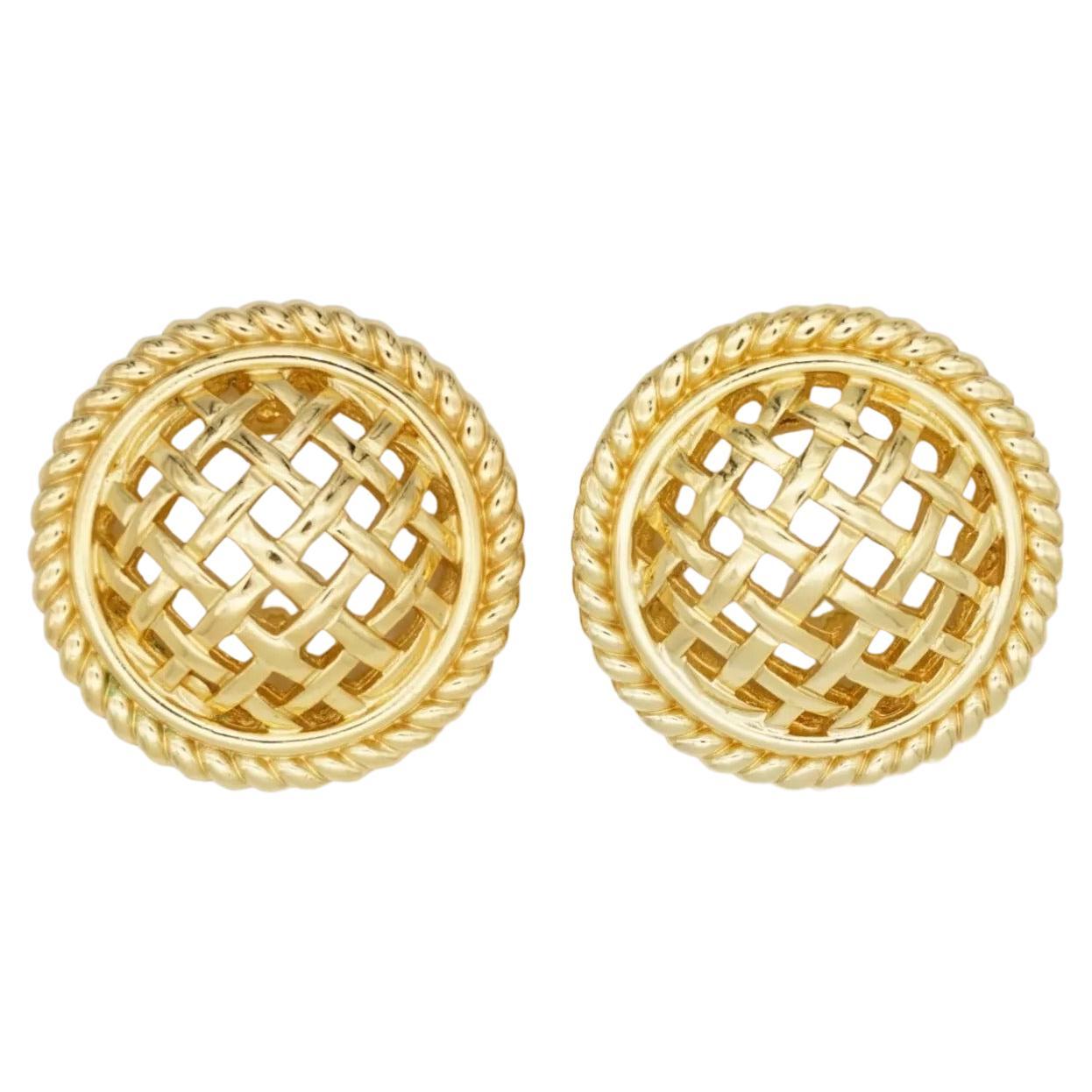Christian Dior 1980s Vintage Unisex Large 3D Circle Round Openwork Mesh Statement Chunky Modernist Clip Earrings, Gold Tone

Very good condition. 100% Genuine.

Signed at the back. Rare to find.

Material: Gold plated metal.

Size: 3.4*3.4