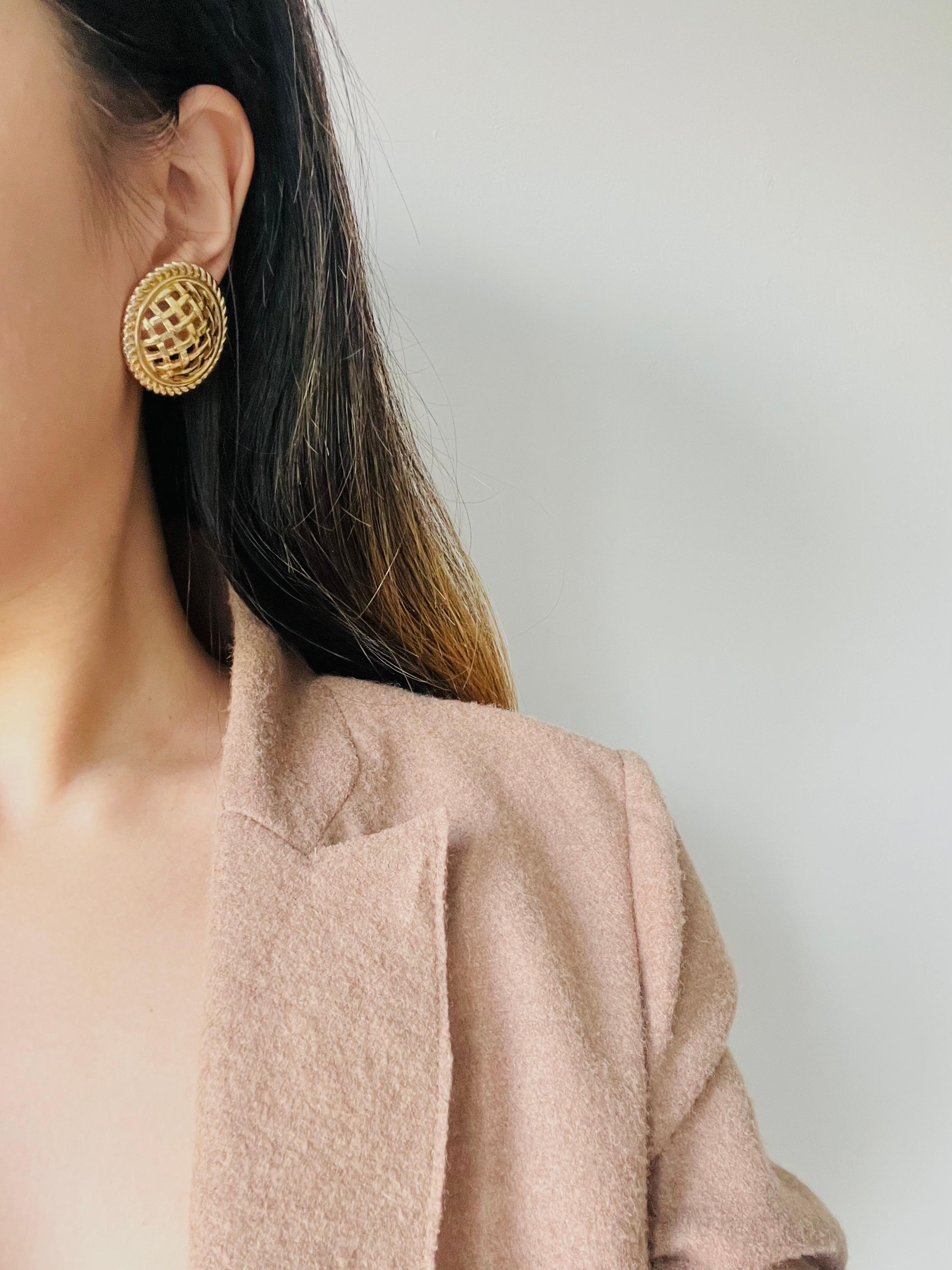 Christian Dior 1980s Vintage Large 3D Circle Openwork Mesh Statement Earrings For Sale 2