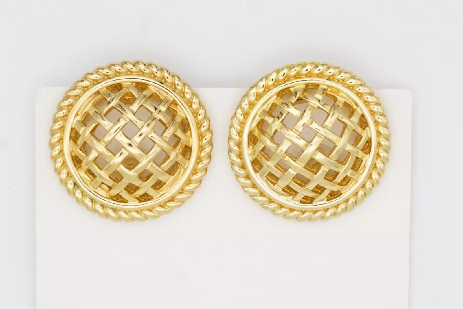 Christian Dior 1980s Vintage Large 3D Circle Openwork Mesh Statement Earrings For Sale 3