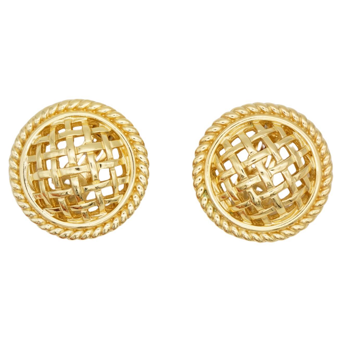 Christian Dior 1980s Vintage Large 3D Circle Openwork Mesh Statement Earrings