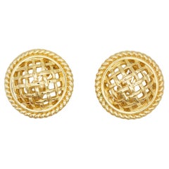 Christian Dior 1980s Vintage Large 3D Circle Openwork Mesh Statement Earrings