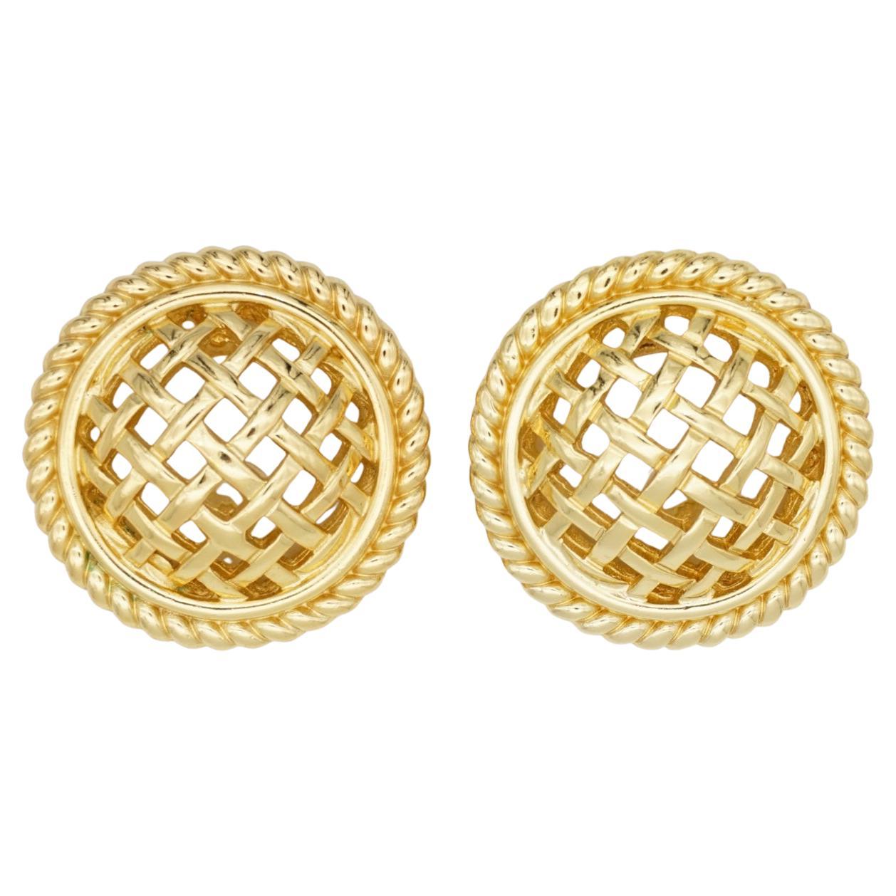 Christian Dior 1980s Vintage Large 3D Circle Openwork Mesh Statement Earrings