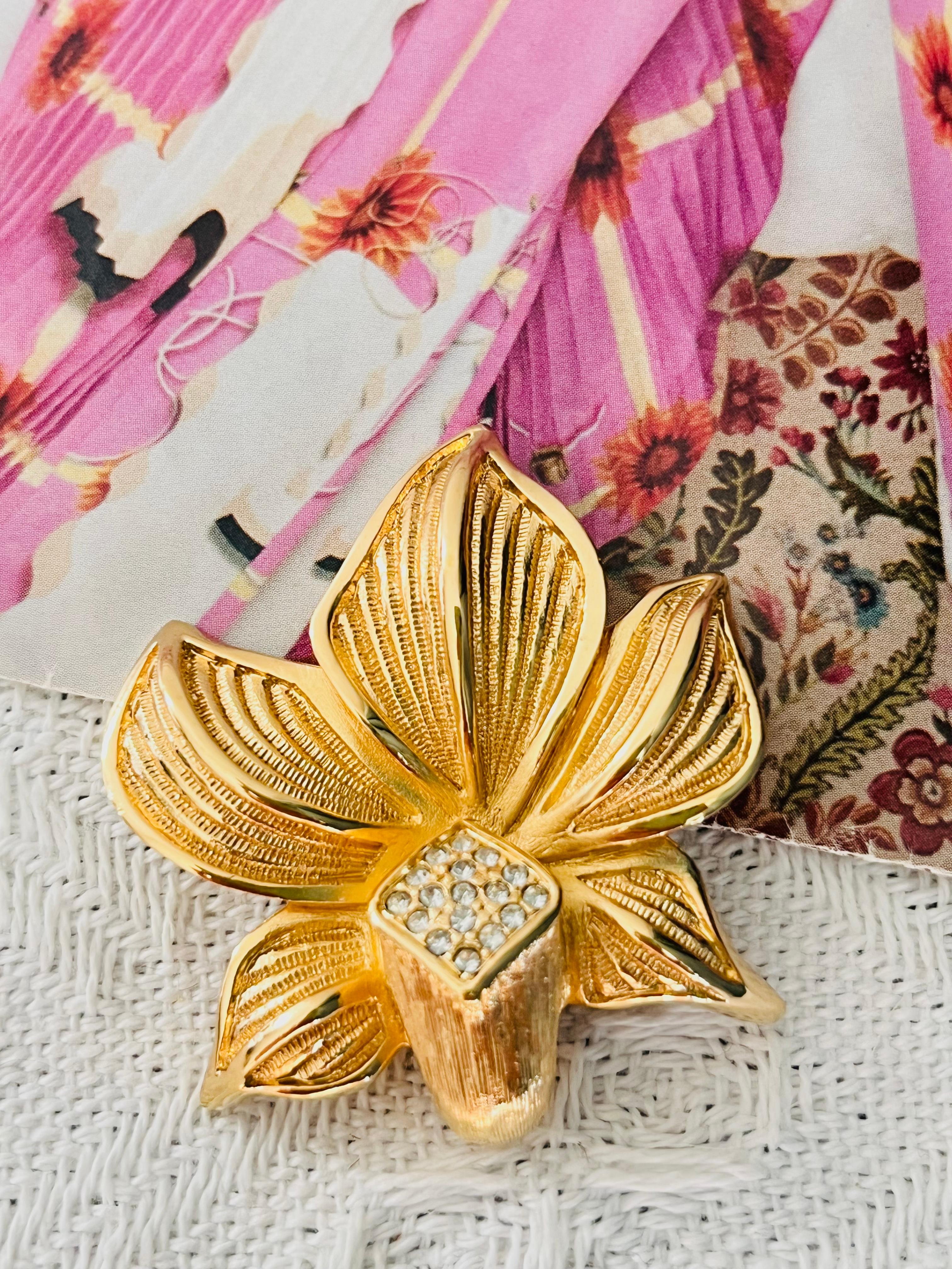 Christian Dior 1980s Vintage Large Blossom Orchid Leaf Flower