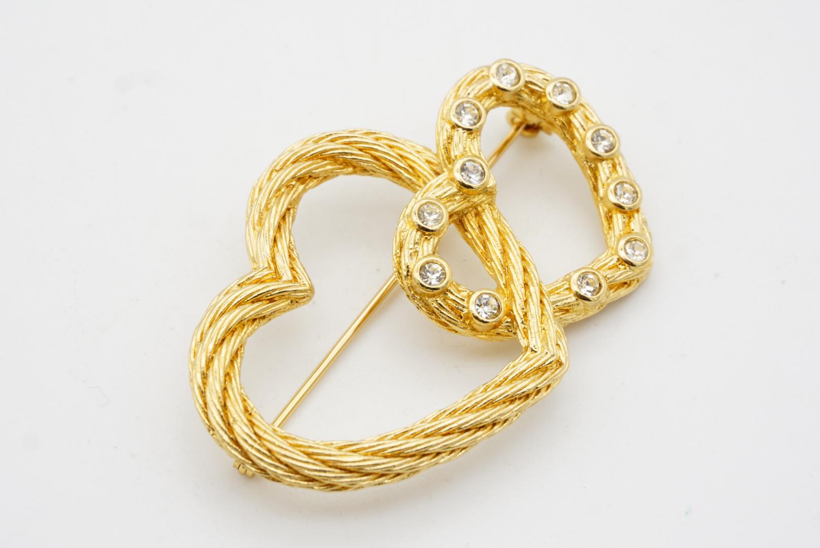 Christian Dior 1980s Vintage Large Double Heart Love Crystals Twist Rope Brooch For Sale 8