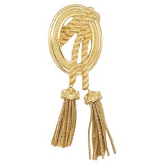 Christian Dior 1980s Vintage Large Medallion Double Tassel Fringe Chunky Brooch