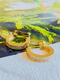 Christian Dior 1980s Vintage Large Round Circle Hoop Crystals Clip On Earrings