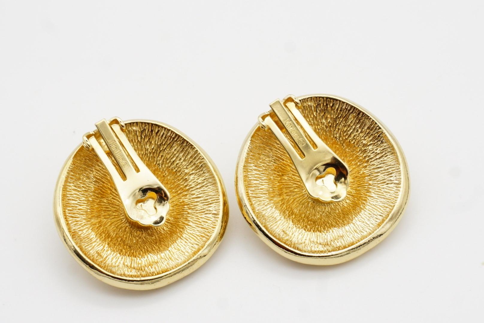 Christian Dior 1980s Vintage Large Round Sunburst Floral Relief Clip Earrings 8