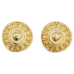 Christian Dior 1980s Vintage Large Round Sunburst Floral Relief Clip Earrings