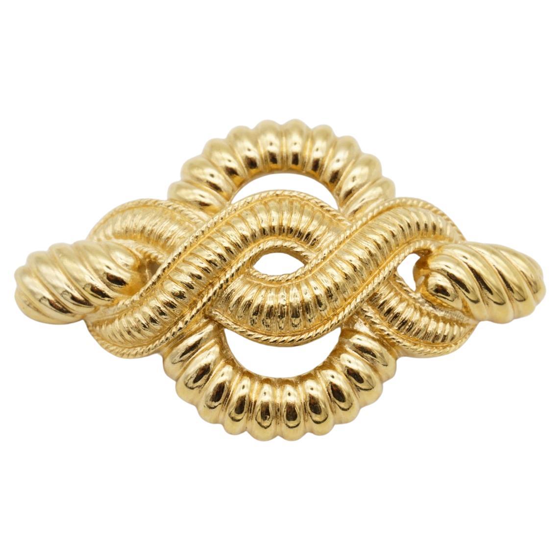 Christian Dior 1980s Vintage Large Textured Interlocked Rope Twist Knot Brooch For Sale