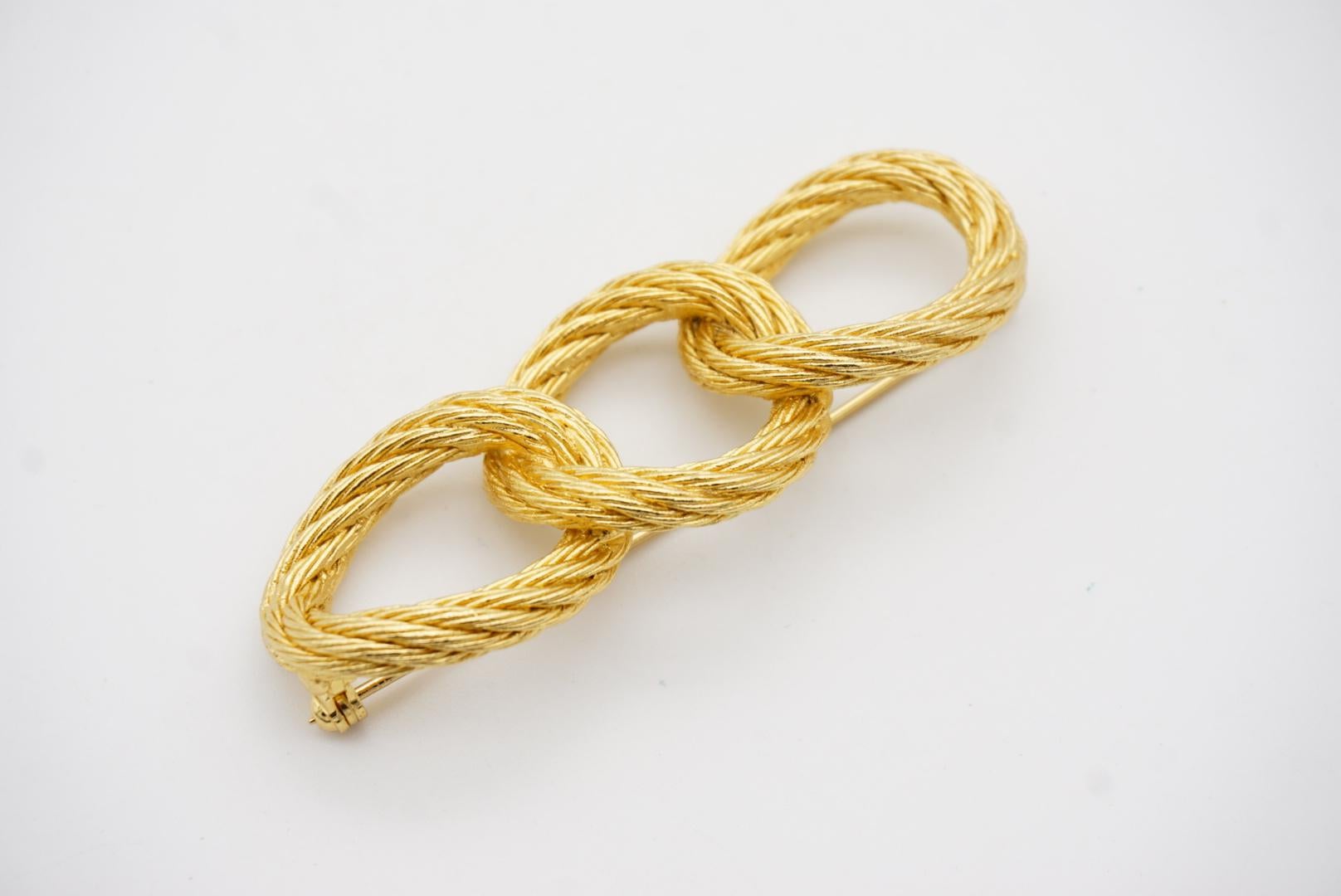 Christian Dior 1980s Vintage Large Trio Oval Interlocked Rope Twist Knot Brooch For Sale 5