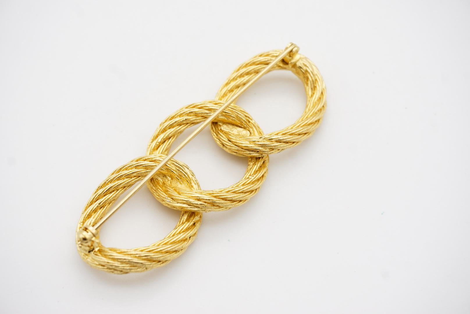Christian Dior 1980s Vintage Large Trio Oval Interlocked Rope Twist Knot Brooch For Sale 6