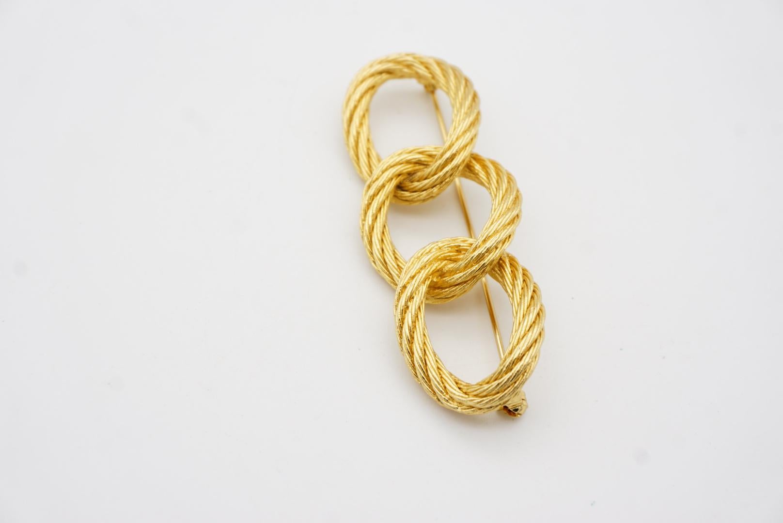 Christian Dior 1980s Vintage Large Trio Oval Interlocked Rope Twist Knot Brooch For Sale 8