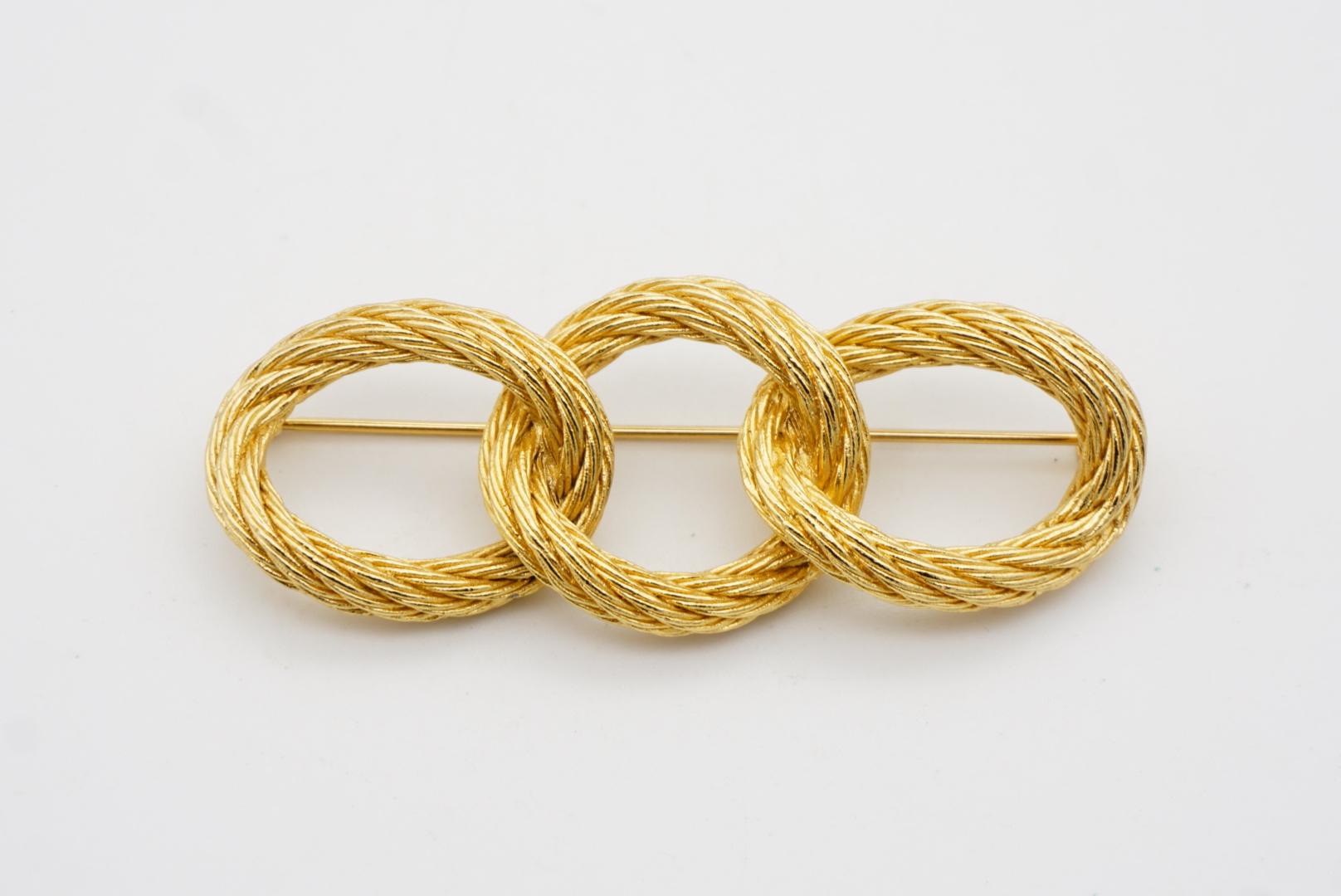Christian Dior 1980s Vintage Large Trio Oval Interlocked Rope Twist Knot Brooch For Sale 3