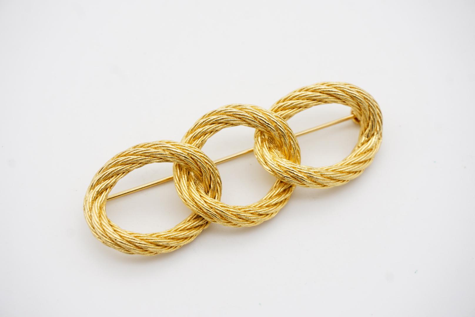 Christian Dior 1980s Vintage Large Trio Oval Interlocked Rope Twist Knot Brooch For Sale 4