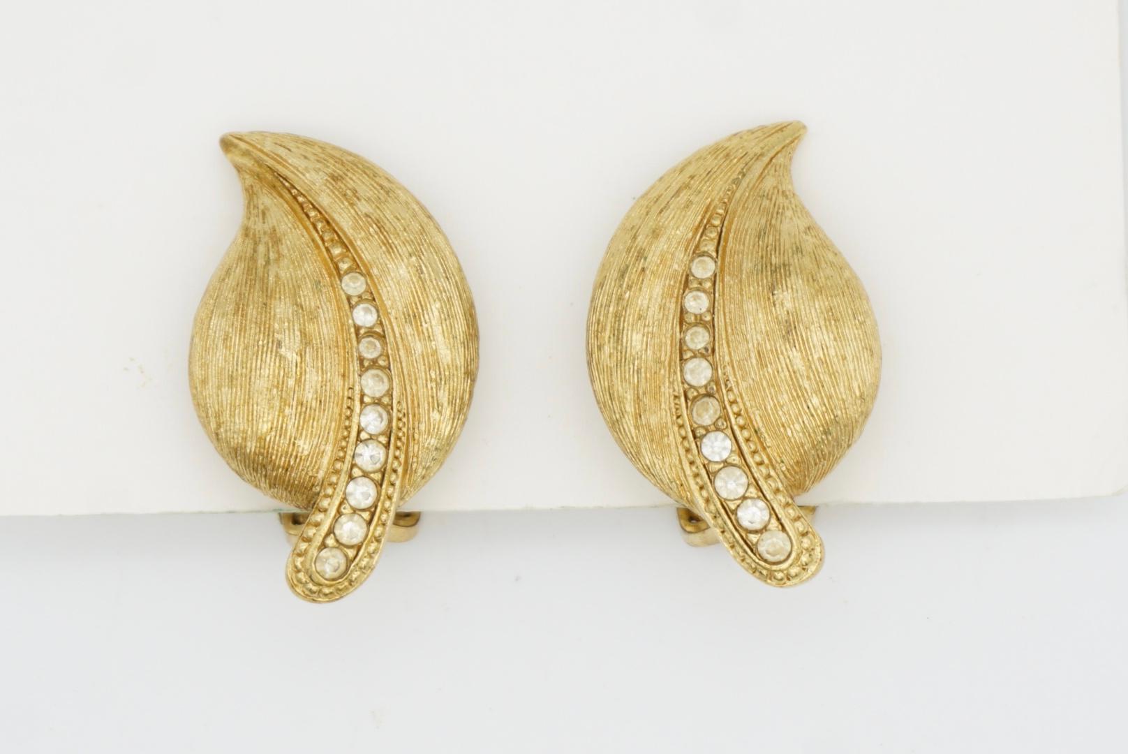 Christian Dior 1980s Vintage Large Vivid Wavy Leaf Row Crystals Chunky Earrings For Sale 5
