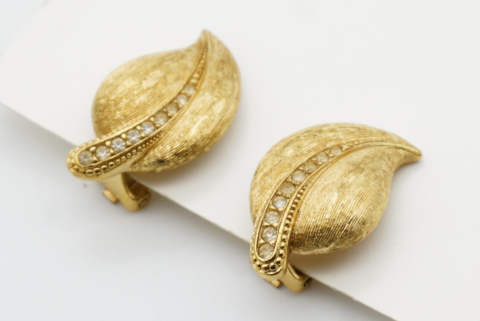 Christian Dior 1980s Vintage Large Vivid Wavy Leaf Row Crystals Chunky Earrings For Sale 6