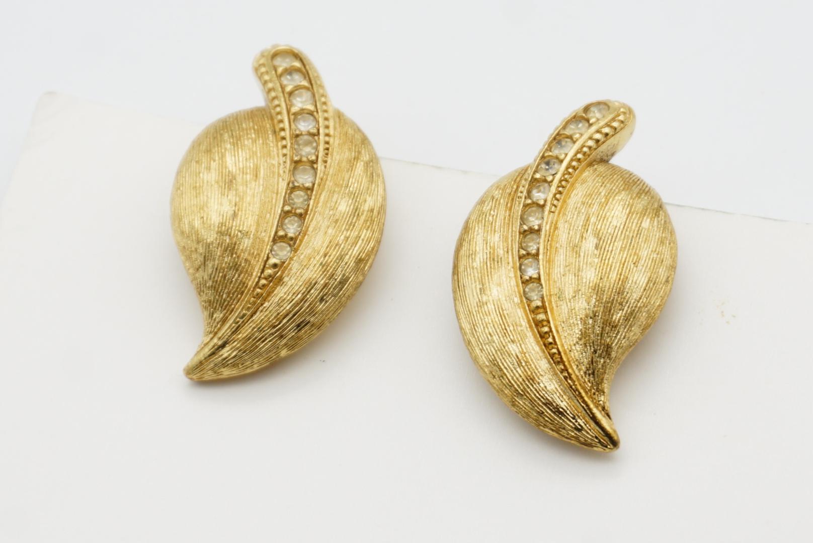 Christian Dior 1980s Vintage Large Vivid Wavy Leaf Row Crystals Chunky Earrings For Sale 7