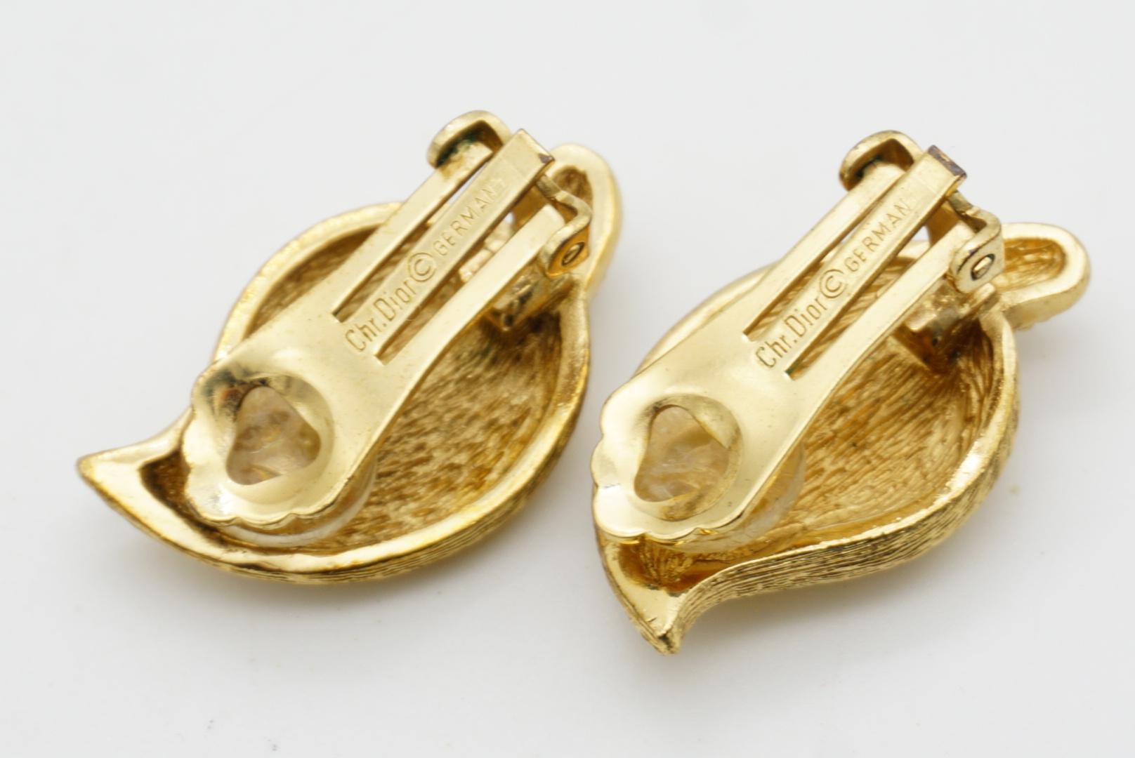 Christian Dior 1980s Vintage Large Vivid Wavy Leaf Row Crystals Chunky Earrings For Sale 9