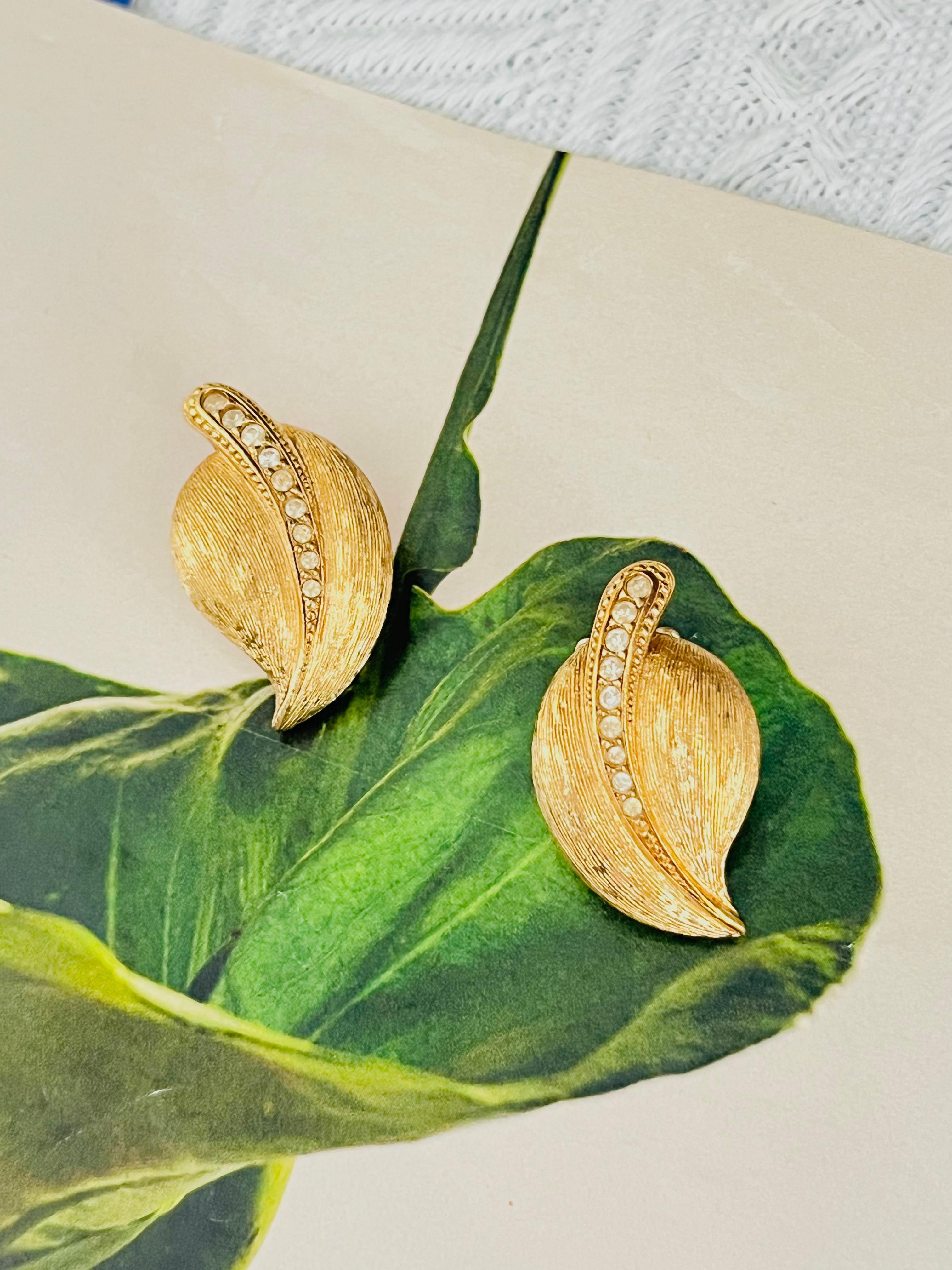 Women's Christian Dior 1980s Vintage Large Vivid Wavy Leaf Row Crystals Chunky Earrings For Sale