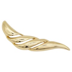 Christian Dior 1980s Vintage Large Wavy Openwork Leaf Croissant Glow Gold Brooch