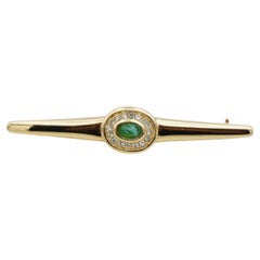 Christian Dior 1980s Retro Long Bar Triangle Oval Crystals Emerald Pin Brooch