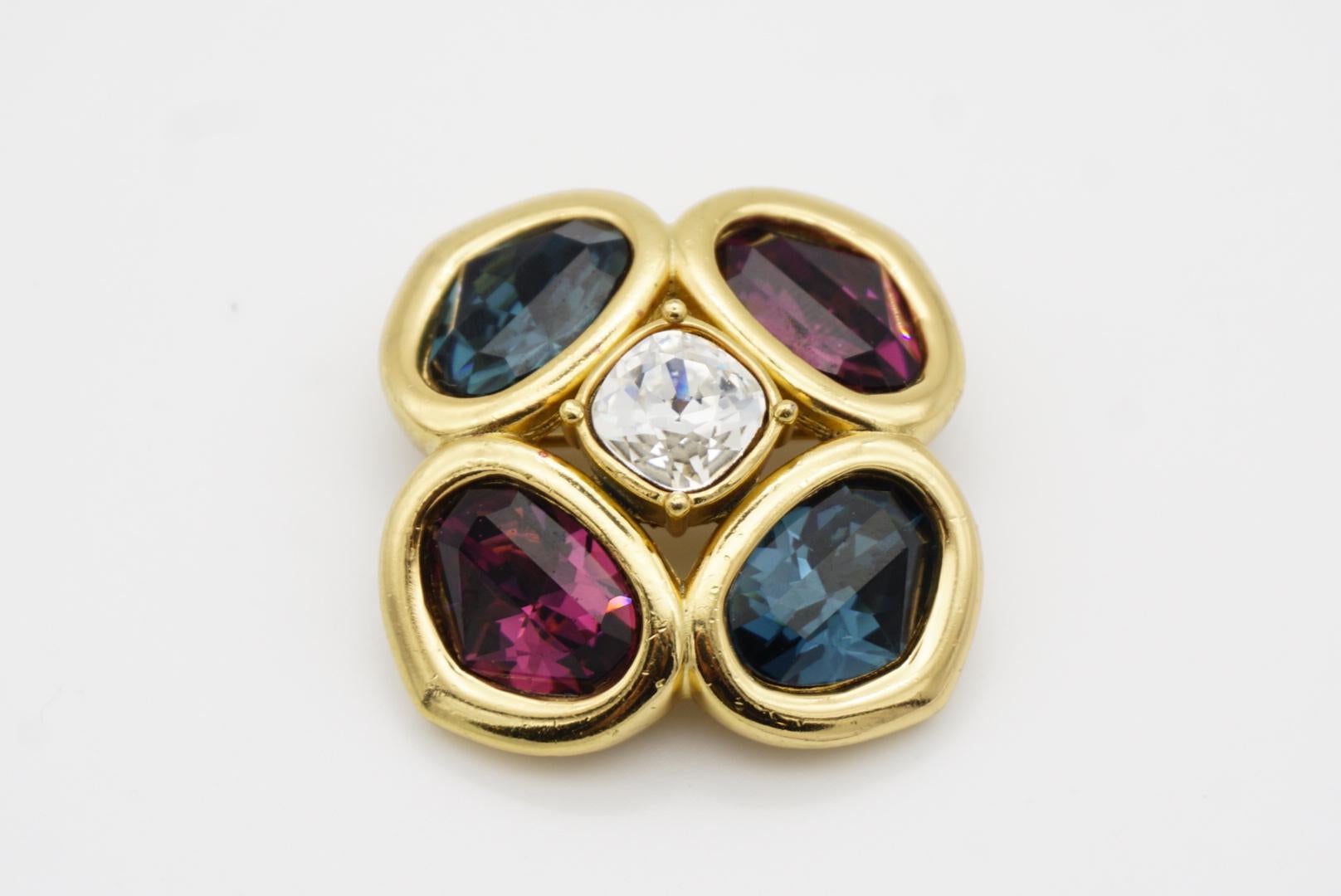 Christian Dior 1980s Vintage Lucky Clover Sapphire Amethyst Flower Heart Brooch For Sale 6