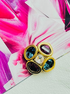 Christian Dior 1980s Vintage Lucky Clover Sapphire Amethyst Flower Heart Brooch