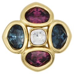 Christian Dior 1980s Vintage Lucky Clover Sapphire Amethyst Flower Heart Brooch