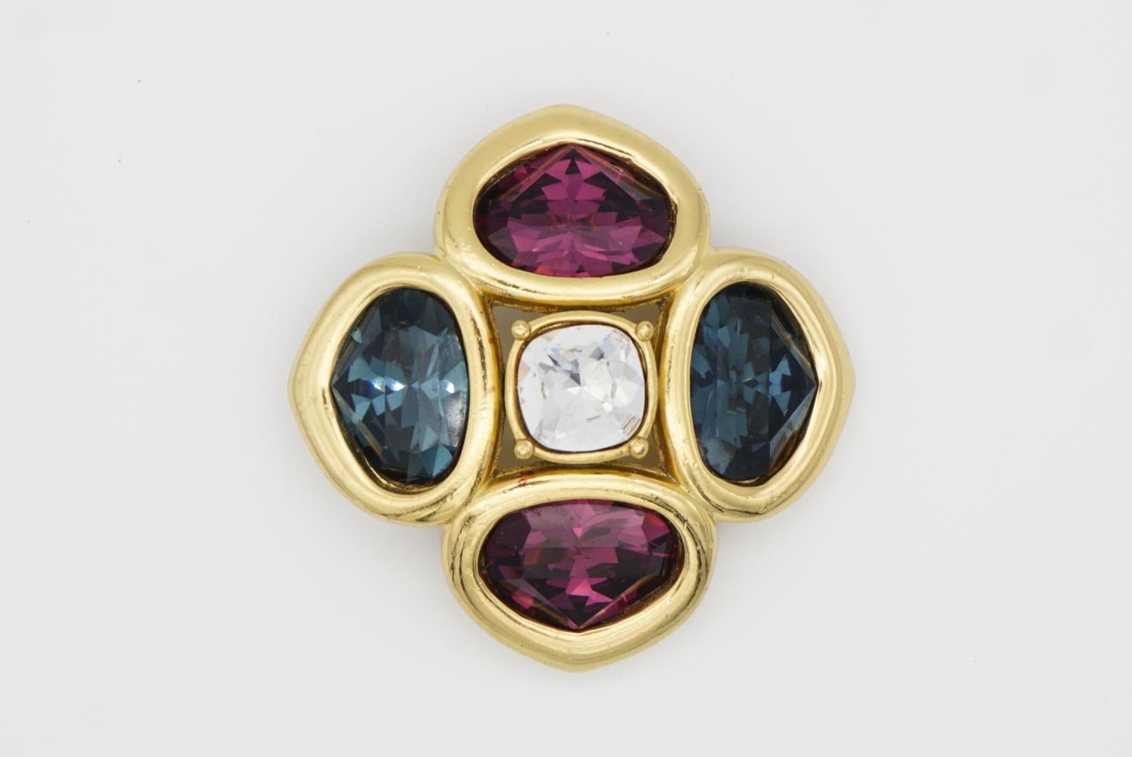Christian Dior 1980s Vintage Lucky Clover Sapphire Amethyst Flower Heart Brooch For Sale 3