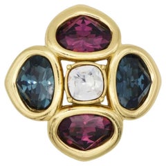 Christian Dior 1980s Vintage Lucky Clover Sapphire Amethyst Flower Heart Brooch