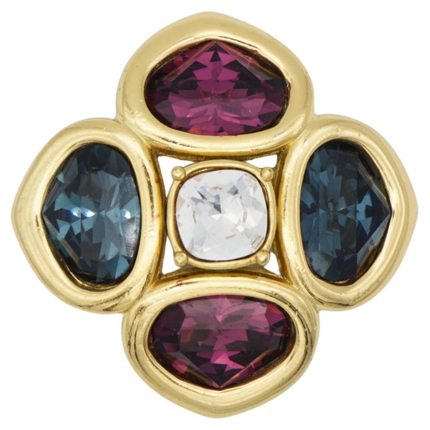 Christian Dior 1980s Vintage Trébol de la Suerte Zafiro Amatista Flor Corazón Broche