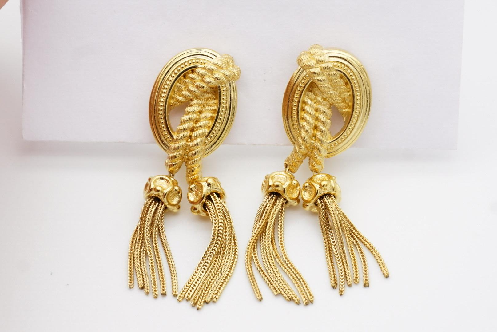 Christian Dior 1980er Jahre Vintage Medaillon Double Tassel Rope Lange Tropfenohrringe mit Medaillon im Angebot 6