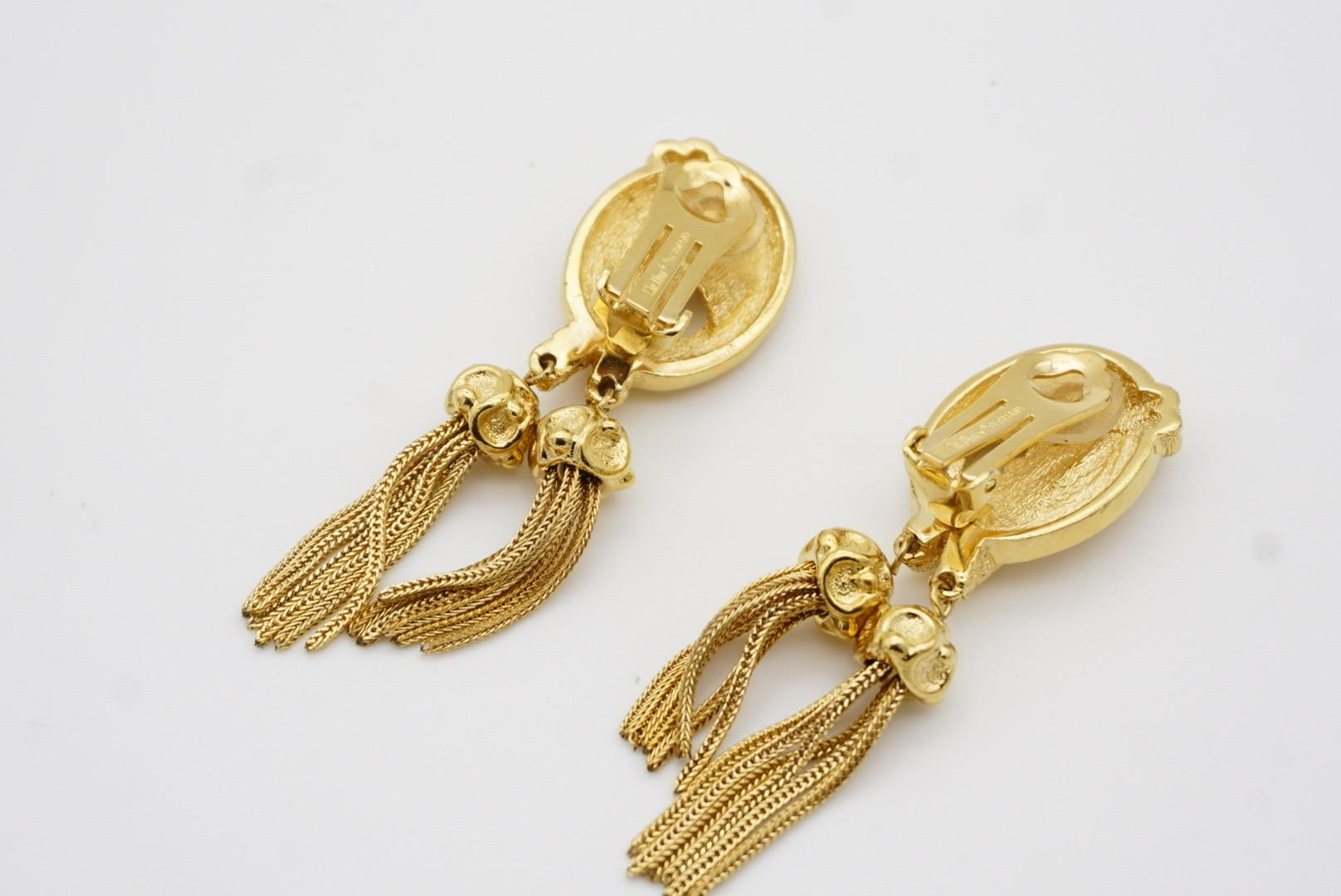 Christian Dior 1980er Jahre Vintage Medaillon Double Tassel Rope Lange Tropfenohrringe mit Medaillon im Angebot 7
