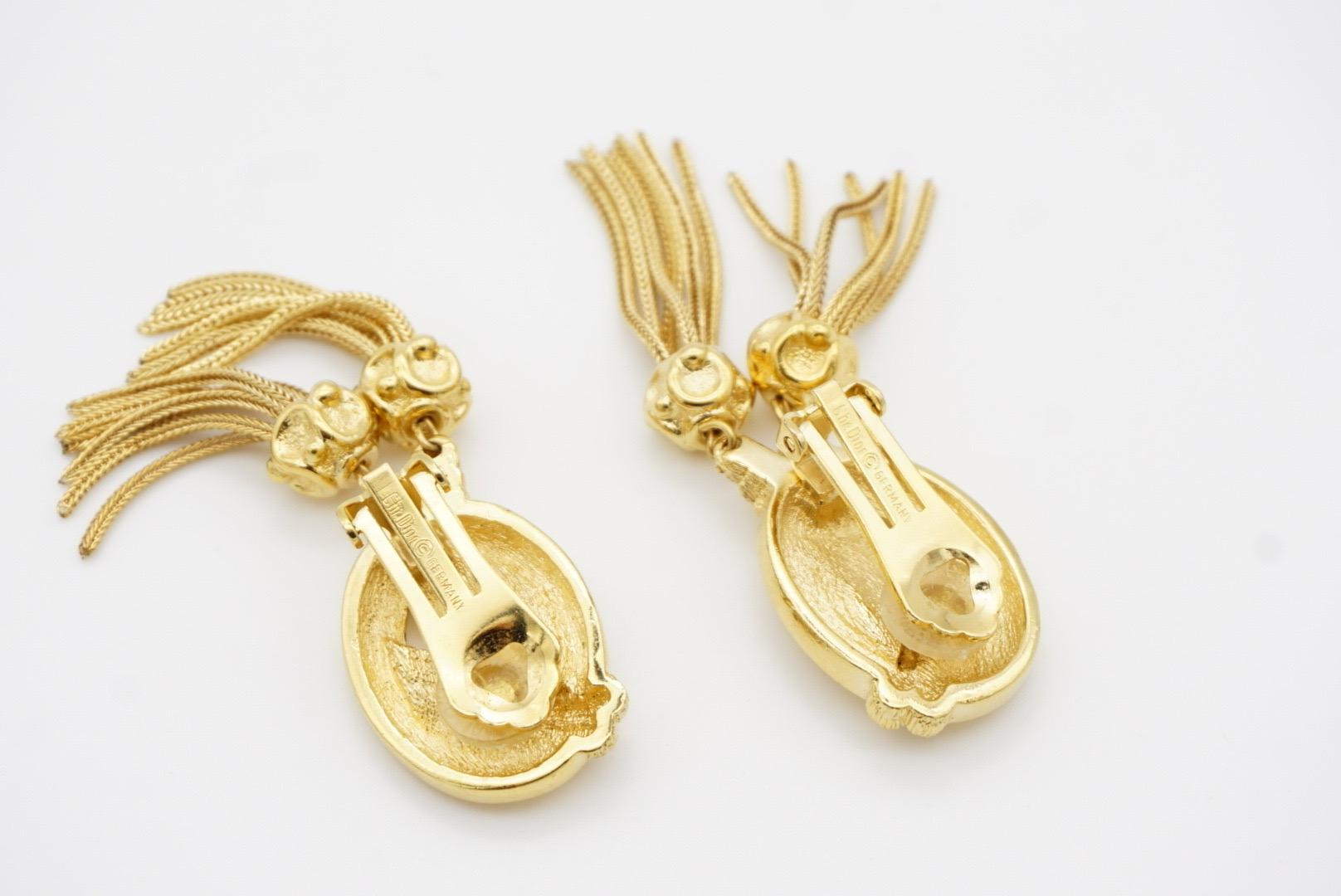 Christian Dior 1980er Jahre Vintage Medaillon Double Tassel Rope Lange Tropfenohrringe mit Medaillon im Angebot 8