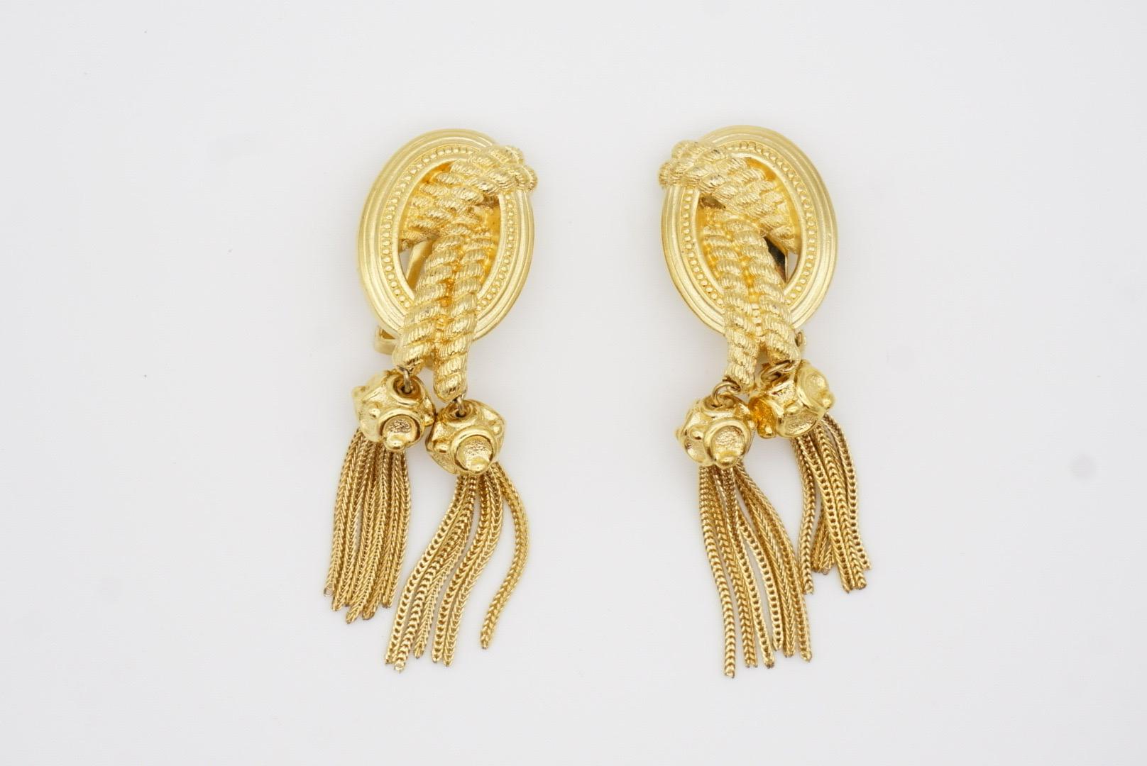 Christian Dior 1980s Vintage Medallion Double Tassel Rope Long Drop Earrings For Sale 4