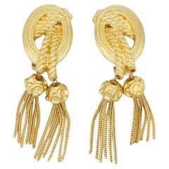Christian Dior 1980s Retro Medallion Double Tassel Rope Long Drop Earrings