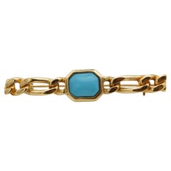 Christian Dior 1980s Vintage Octagon Turquoise Long Interlocked Openwork Brooch