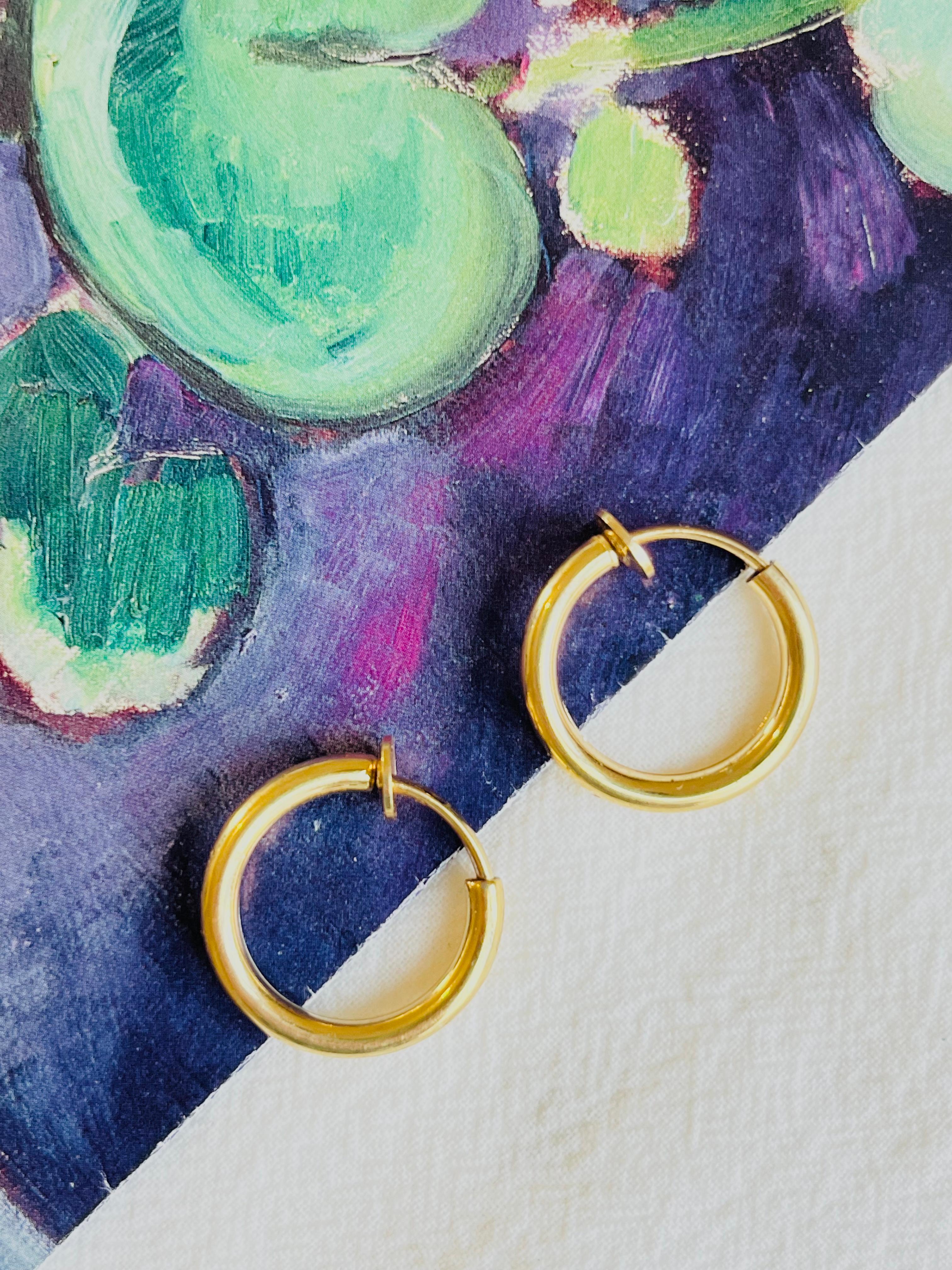 Art Deco Christian Dior 1980s Vintage Round Circle Glow Huggie Hoop Modernist Earrings