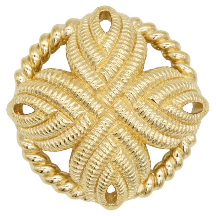 Christian Dior 1980 Vintage Croce rotonda traforata con nodo a spirale Spilla in oro
