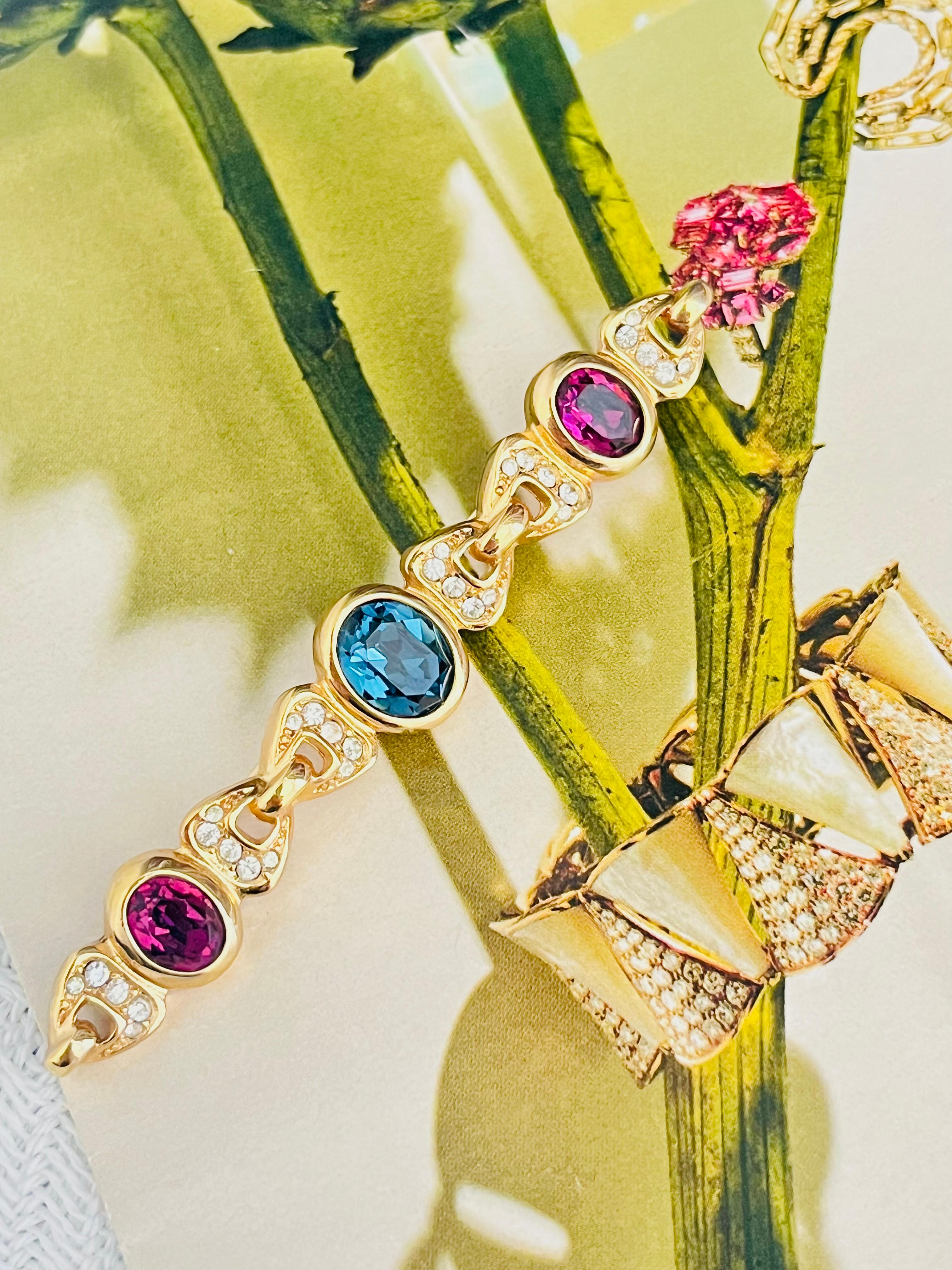 Christian Dior Años 80 Vintage Zafiro Amatista Cristales Ovalados Broche Entrelazado Art Decó en venta