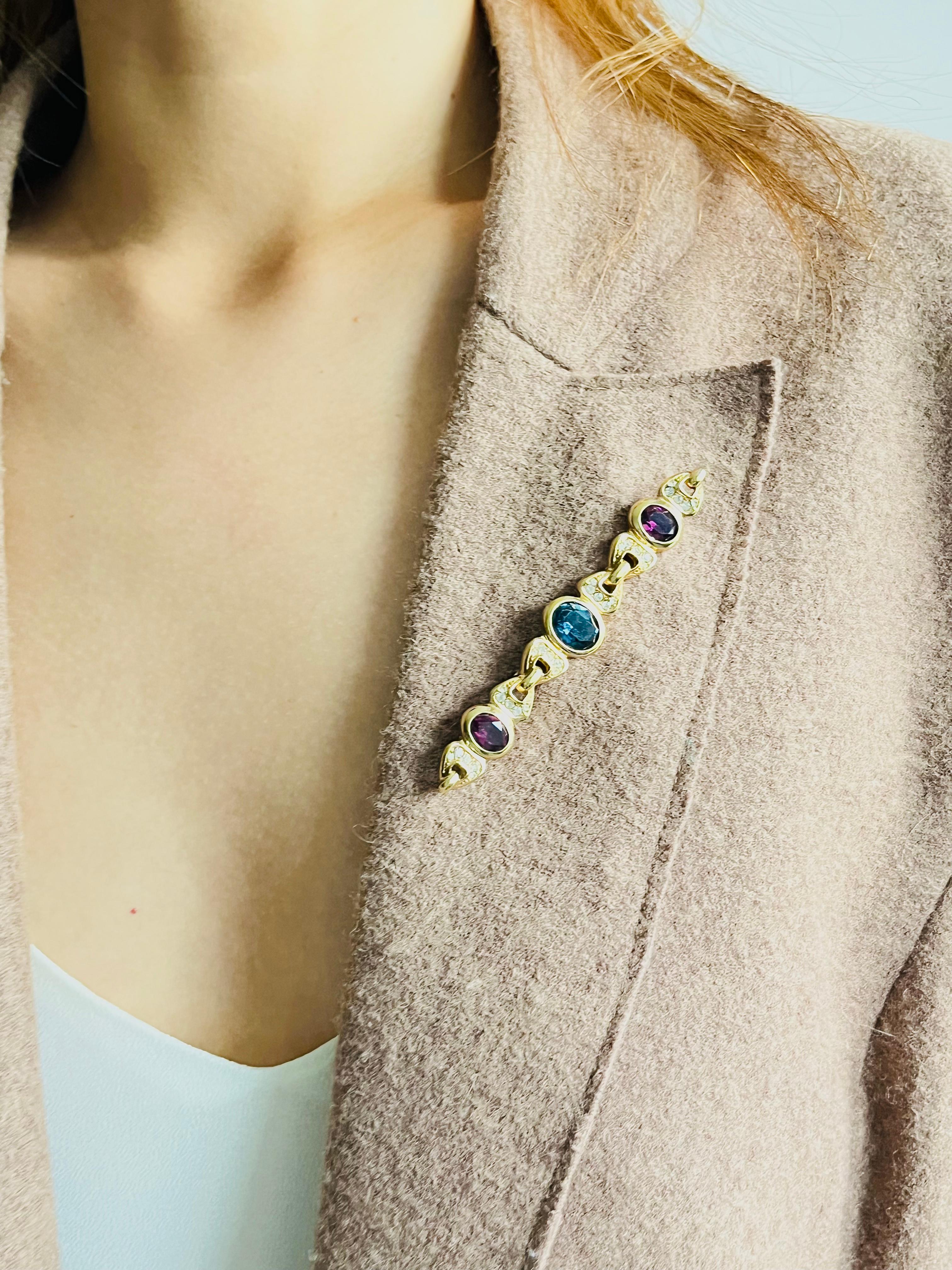 Christian Dior Años 80 Vintage Zafiro Amatista Cristales Ovalados Broche Entrelazado en venta 1