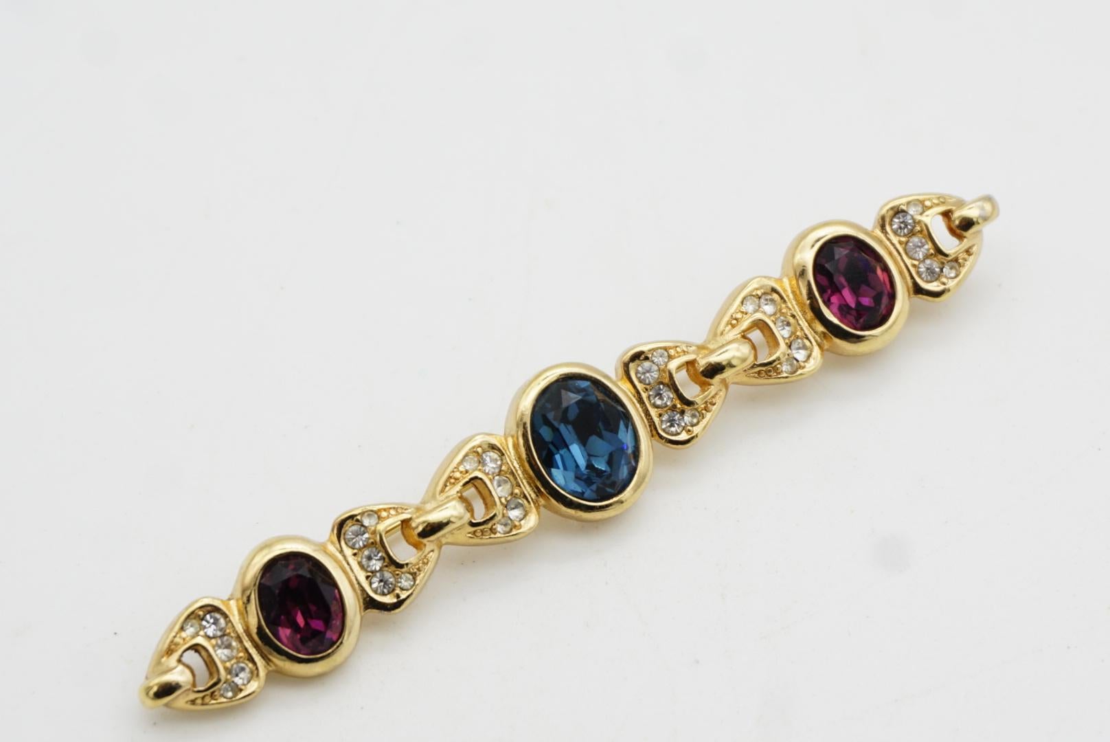 Christian Dior Años 80 Vintage Zafiro Amatista Cristales Ovalados Broche Entrelazado en venta 3
