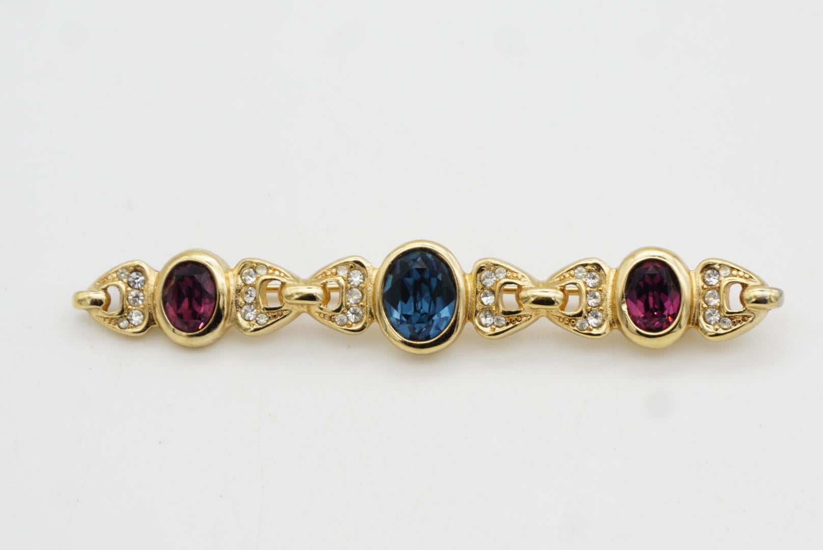 Christian Dior Años 80 Vintage Zafiro Amatista Cristales Ovalados Broche Entrelazado en venta 4