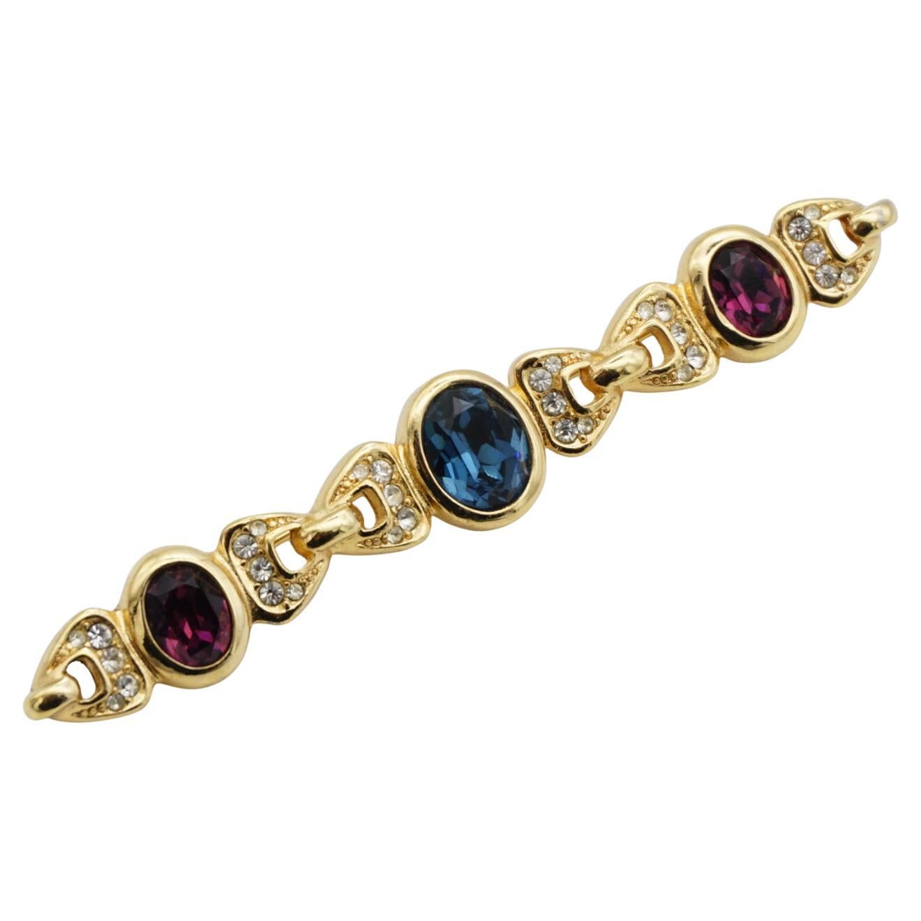 Christian Dior Años 80 Vintage Zafiro Amatista Cristales Ovalados Broche Entrelazado en venta
