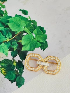 Christian Dior 1980s Vintage Sparkling Crystals Double Octagon Openwork Brooch