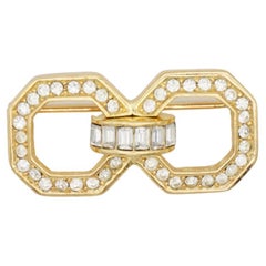 Christian Dior 1980s Vintage Sparkling Crystals Double Octagon Openwork Brooch