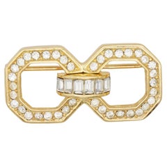 Christian Dior 1980s Vintage Sparkling Crystals Double Octagon Openwork Brooch