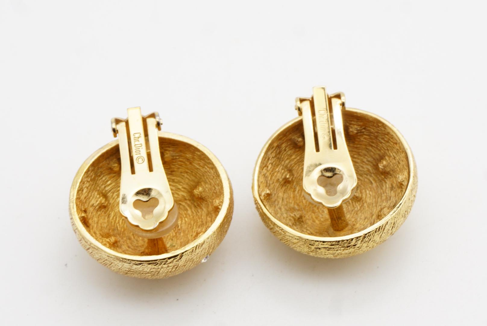 Christian Dior Años 80 Vintage Pendientes Cúpula Grandes Cristales Redondos Estrellas Texturizados en venta 6