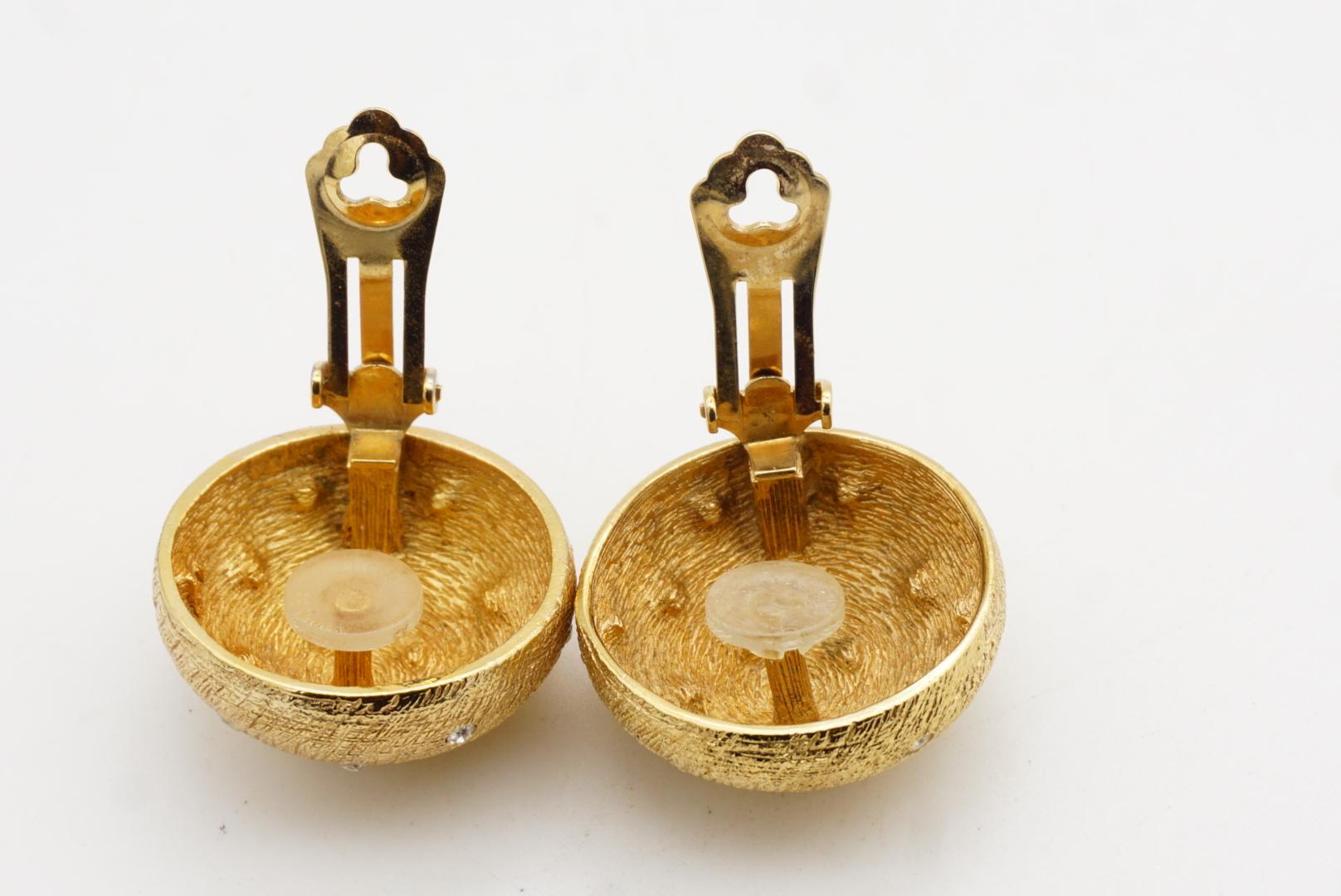Christian Dior Años 80 Vintage Pendientes Cúpula Grandes Cristales Redondos Estrellas Texturizados en venta 7