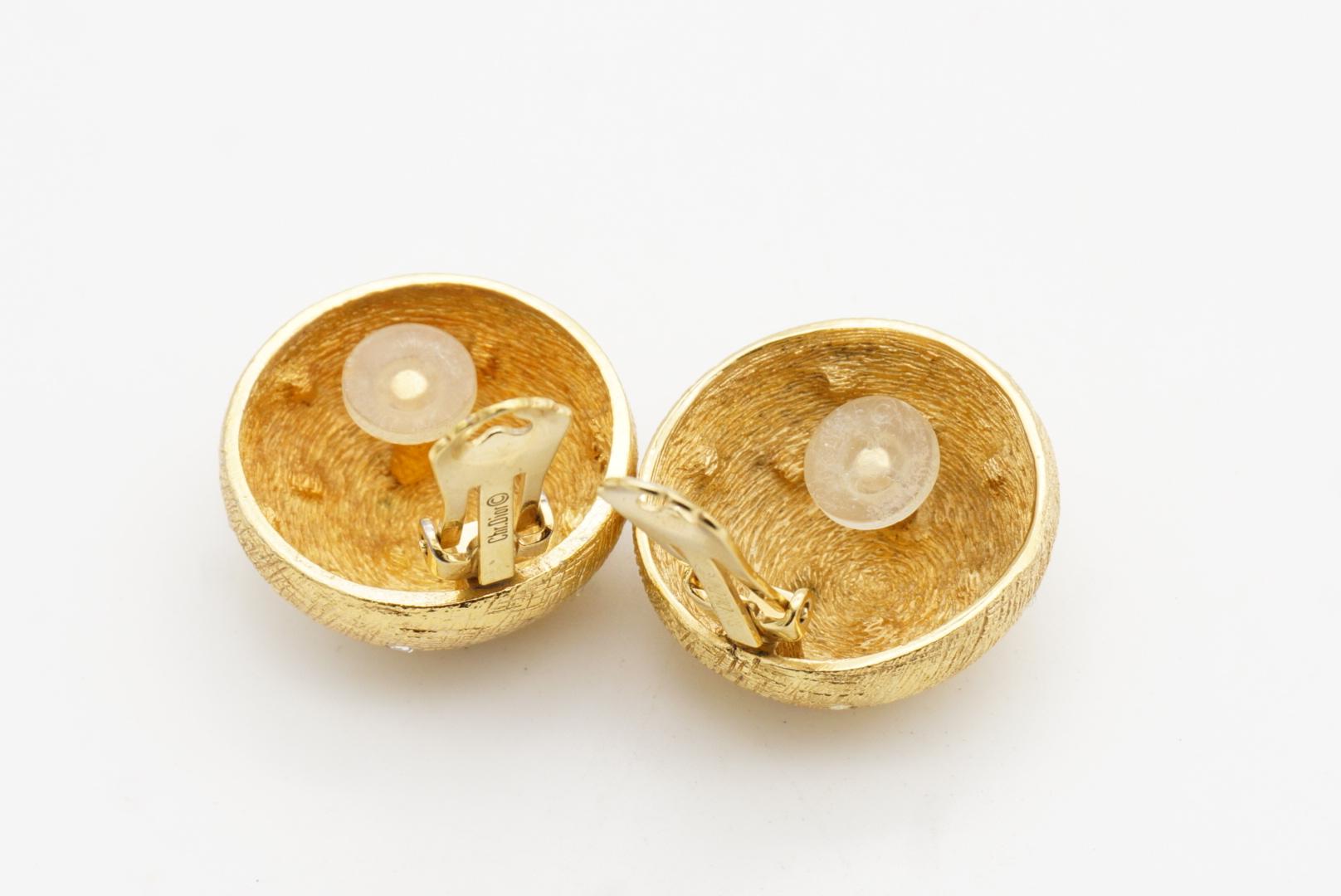 Christian Dior Años 80 Vintage Pendientes Cúpula Grandes Cristales Redondos Estrellas Texturizados en venta 8